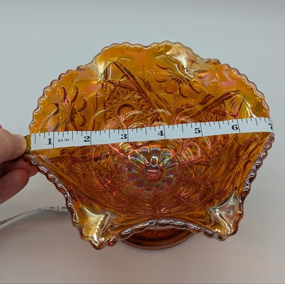Vintage Carnival Glass Marigold Iridescent Footed Compote Fruit Bowl Dish - Picture 8 of 9